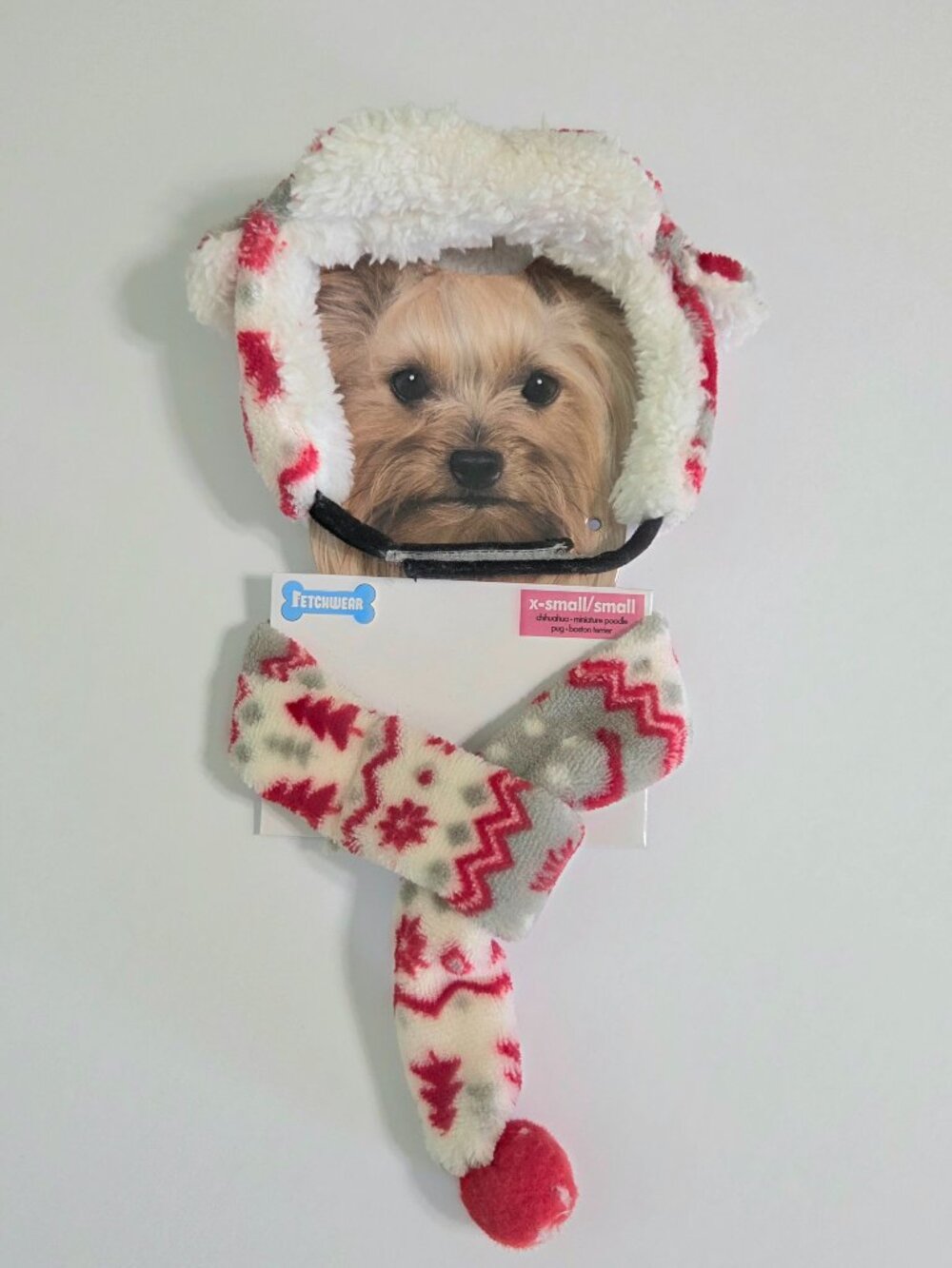 Fetchwear Festive Holiday Fleece Dog Hat & Scarf Set, XS/S, Velcro Chin Strap